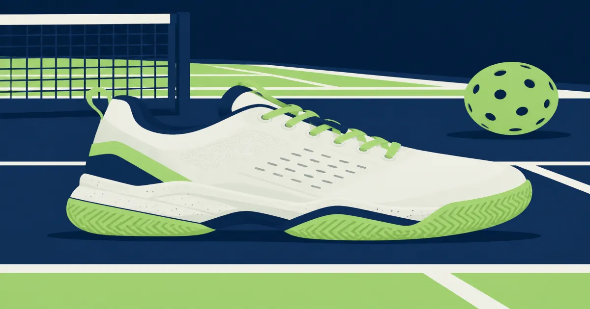 Wide-fit pickleball court shoes laced on an outdoor hard court